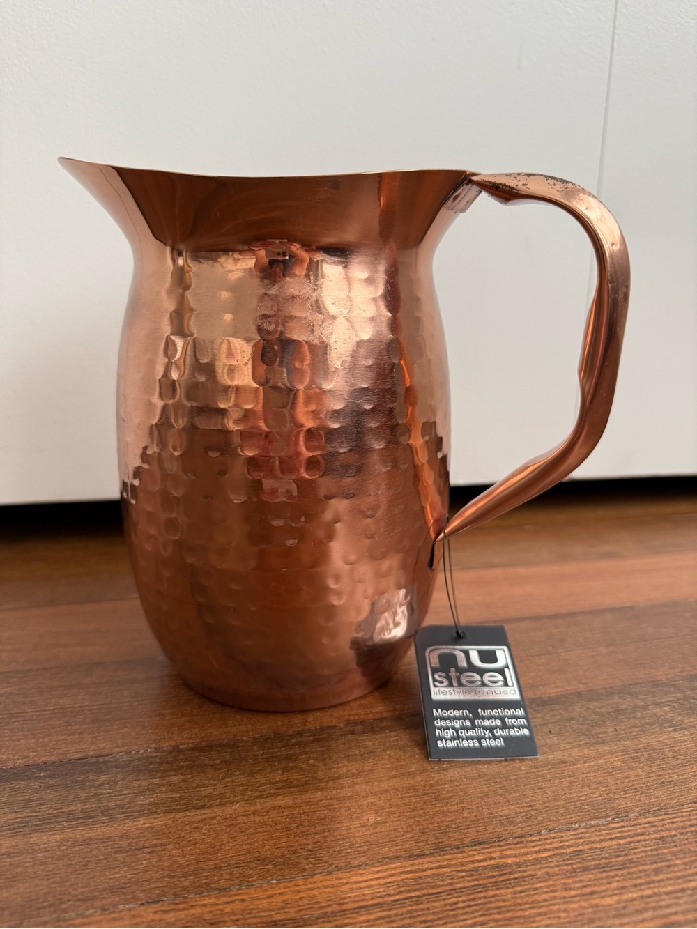 NuSteel Hammered Copper-Tone Pitcher NWT 8in Stainless Steel